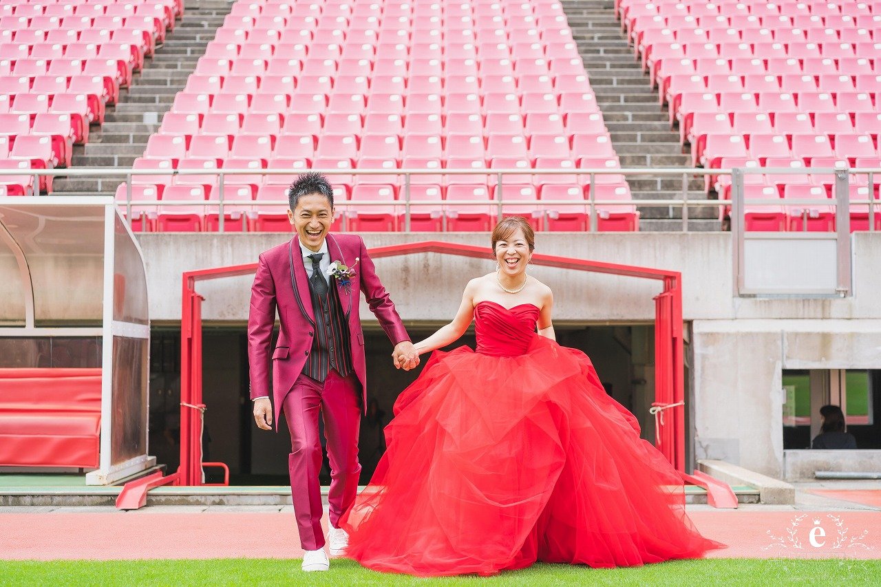 カシマスタジアム　前撮り　フォトウェディング　洋装　サッカー　ファン　鹿島　水戸　エクラ